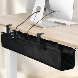 Under Desk Cable Management Box Hidden Cord Organizer with Strong C Clamp for Office Home Black Fabric