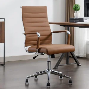 Ergonomic High Back Leather Office Chair Swivel Rolling Ribbed Task Chair for Conference Room Desk, Customized