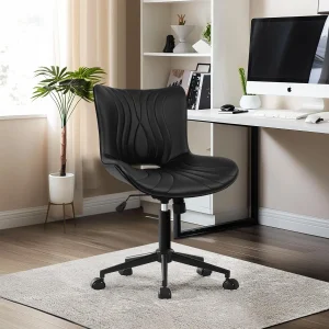 Armless Ergonomic Office Chair Faux Leather Adjustable Height Swivel Wheels Home Desk Task, Customized