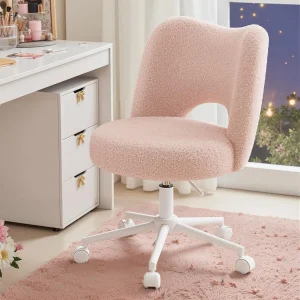 Vanity Chair with Wheels Pink,Cute Vanity Chair with Back,Ultra-Plush Fleece Cute Desk Chair, Small Office Chair, Customized
