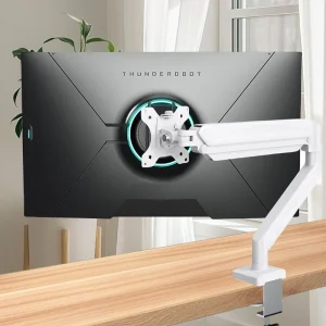 Single Monitor Mount for 13″–32″ Screens, Height Adjustable Monitor Arm with C-Clamp & Grommet Base, Home Office Monitor Stand